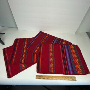 4 Peru Peruvian Aztec Red Fabric Placemat Rainbow Colorful Stripes Geometric